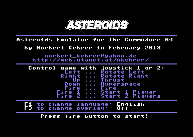 Norbert Kehrer's C64 Asteroids Emulator