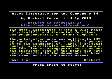 Norbert Kehrer's Commodore 64 Atari Calculator