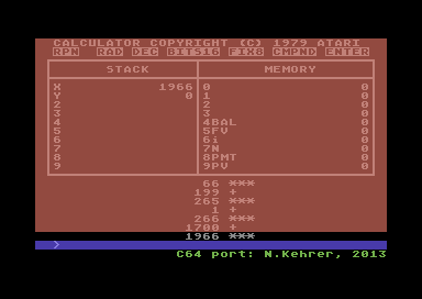 Norbert Kehrer's Commodore 64 Atari Calculator